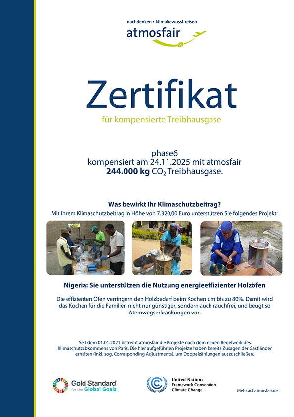 Zertifikat für kompensierte Treibhausgase